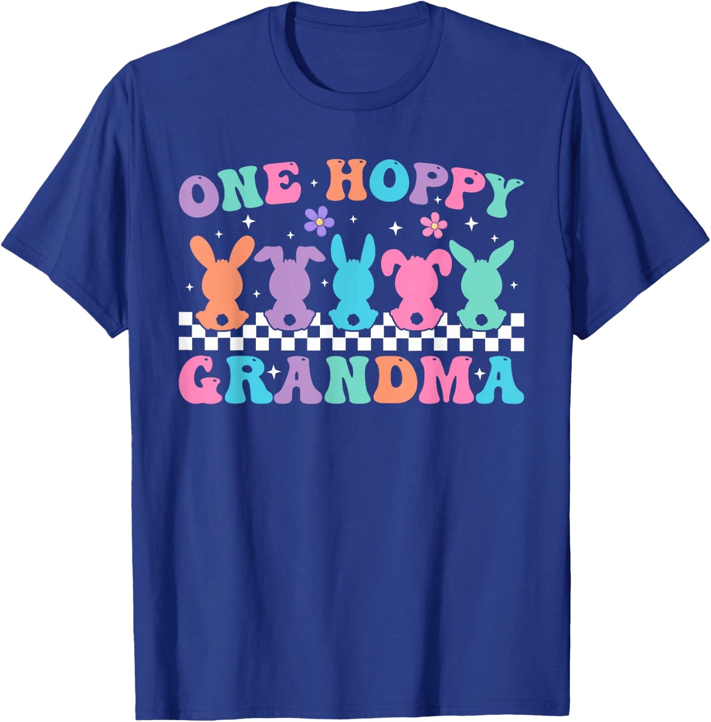 One Hoppy Grandma Retro Groovy Bunny Easter Day 2026 T-Shirt - T-Shirt | Royal