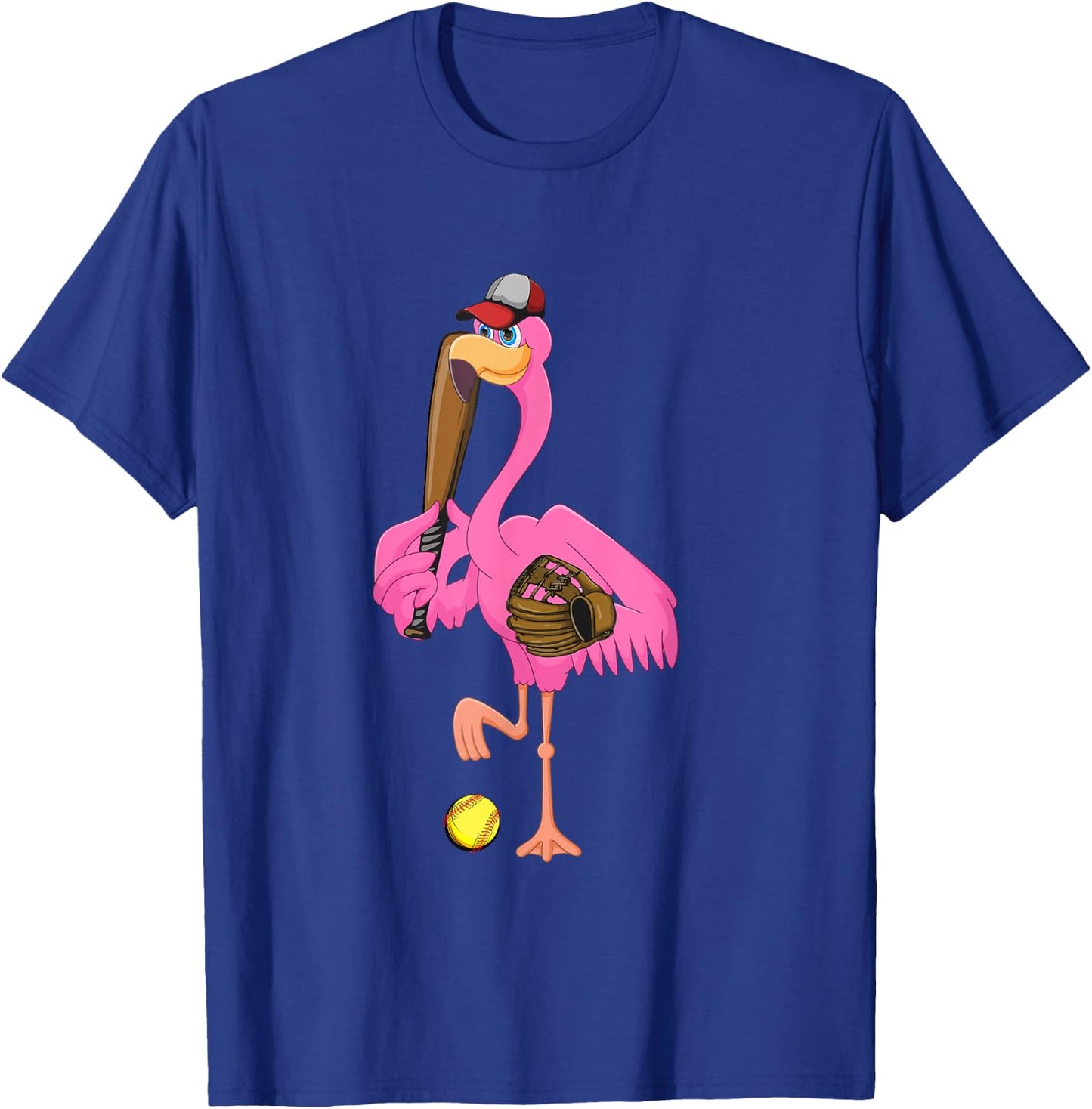 Flamingo Playing Softball Matching Player Coach Birds Lover T-Shirt - T-Shirt | Royal