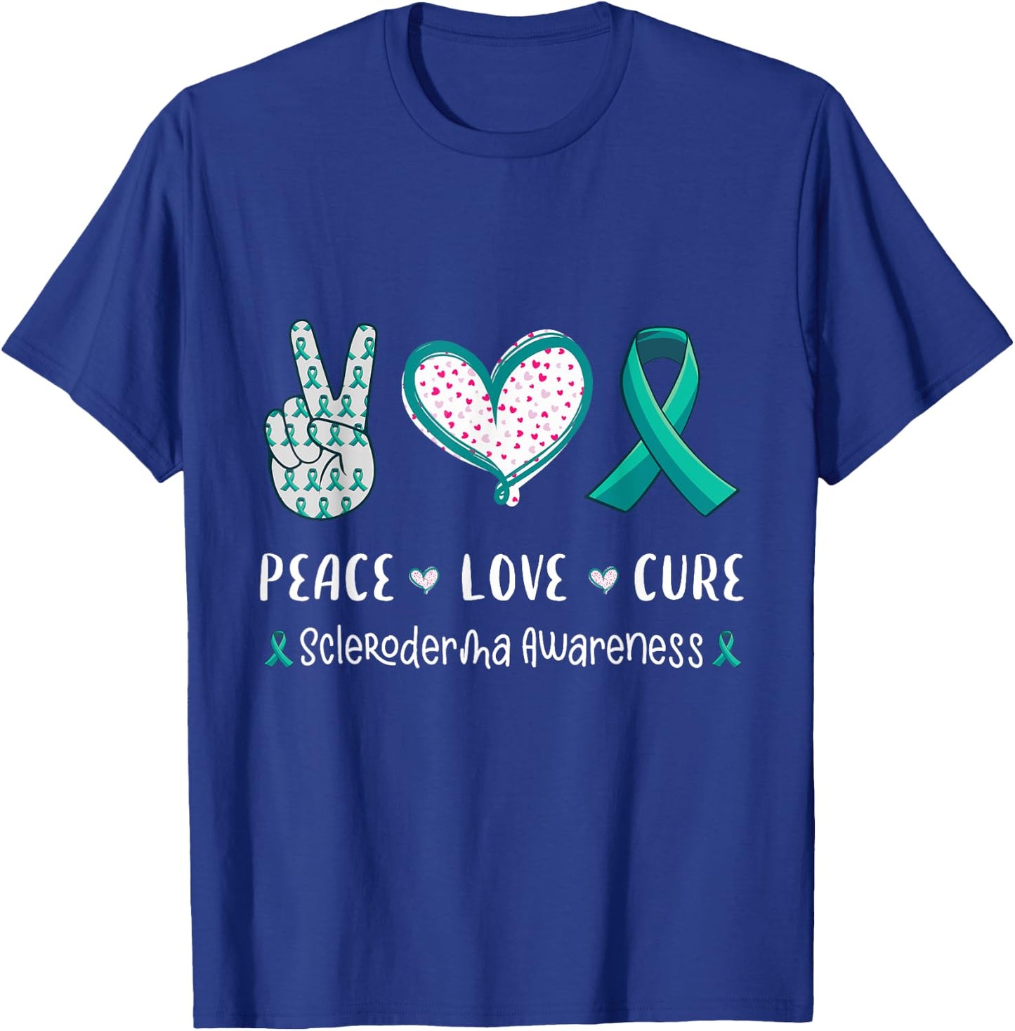 Peace Love Cure Scleroderma awareness men women kids crest T-Shirt - T-Shirt | Royal