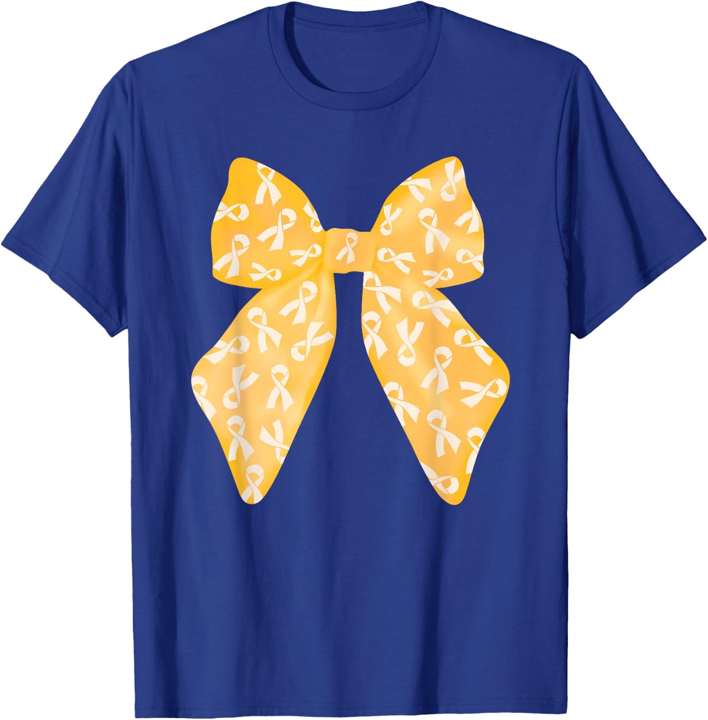 Coquette Gold Bow Childhood Cancer Awareness Women Kids Girl T-Shirt - T-Shirt | Royal