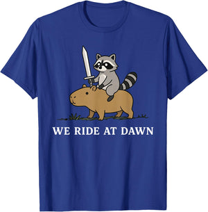 We Ride At Dawn Funny Raccoon Capybara Meme Knight T-Shirt - T-Shirt | Royal