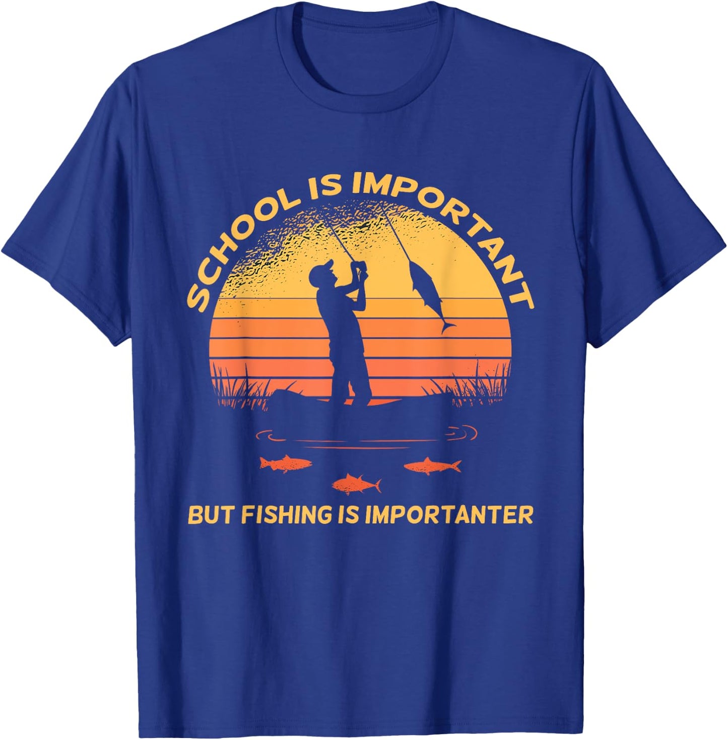 Vintage School Is Important But Fishing Is Importanter T-Shirt - T-Shirt | Royal