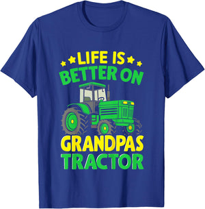 Kids Farmer Funny Tractor Boy On Grandpas Tractor T-Shirt - T-Shirt | Royal