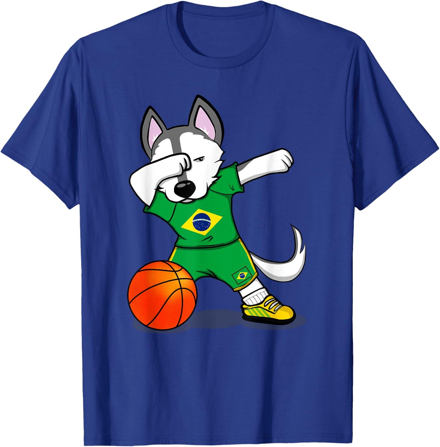 Dabbing Husky Brazil Basketball Fans Jersey Brazilian Flag T-Shirt - T-Shirt | Royal