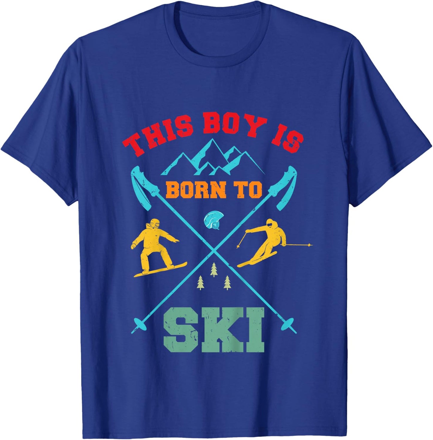 Children's Skiing Cool Boys Riding Ski Funny Boys , black T-Shirt - T-Shirt | Royal