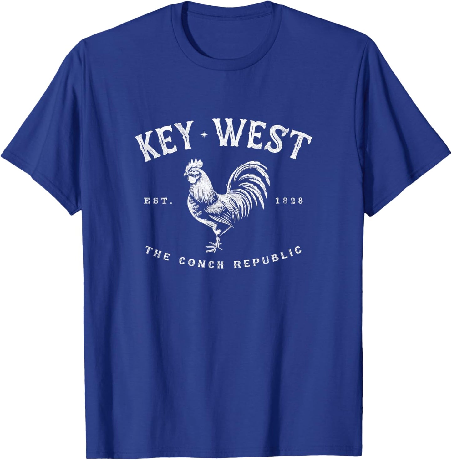 Funny Key West Rooster Chicken Sunrise Fishing Surfing Scuba T-Shirt - T-Shirt | Royal