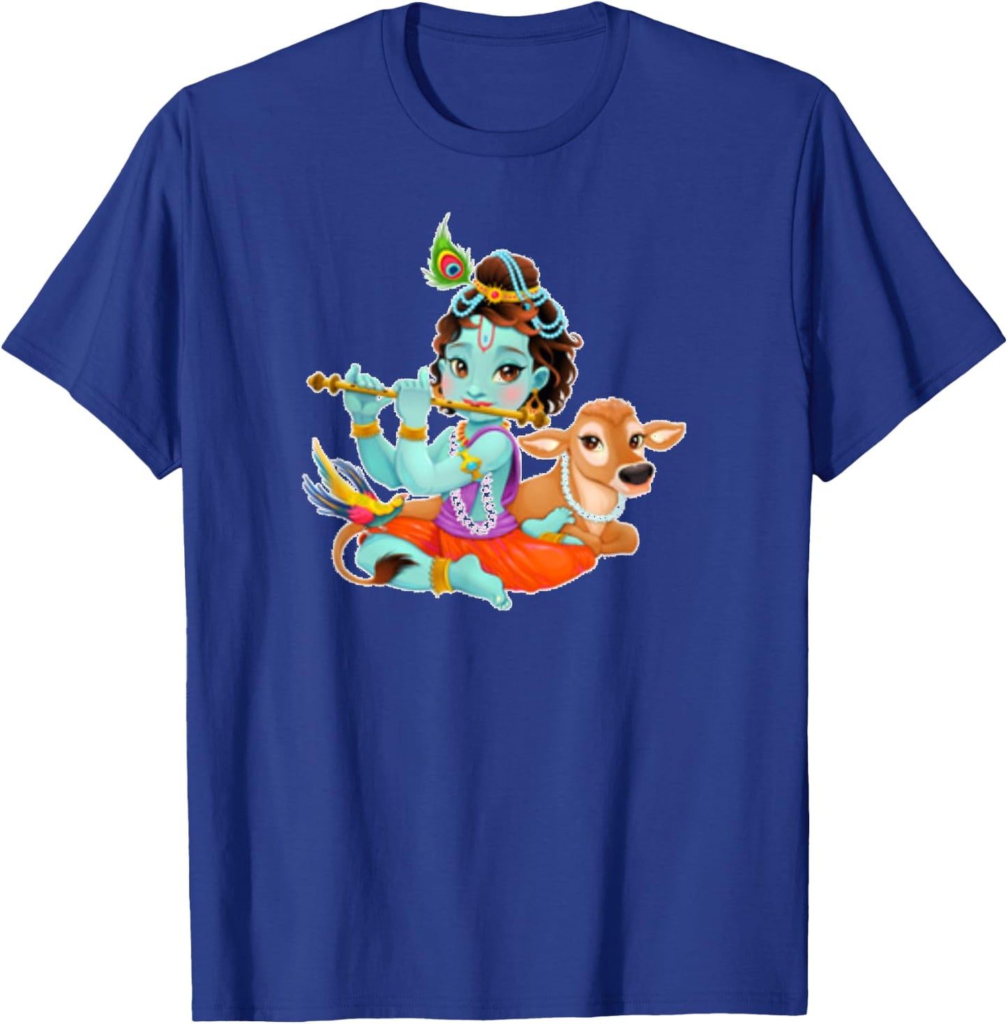 Hindu God Lord Shri Krishna with Cow and Bird T-Shirt - T-Shirt | Royal