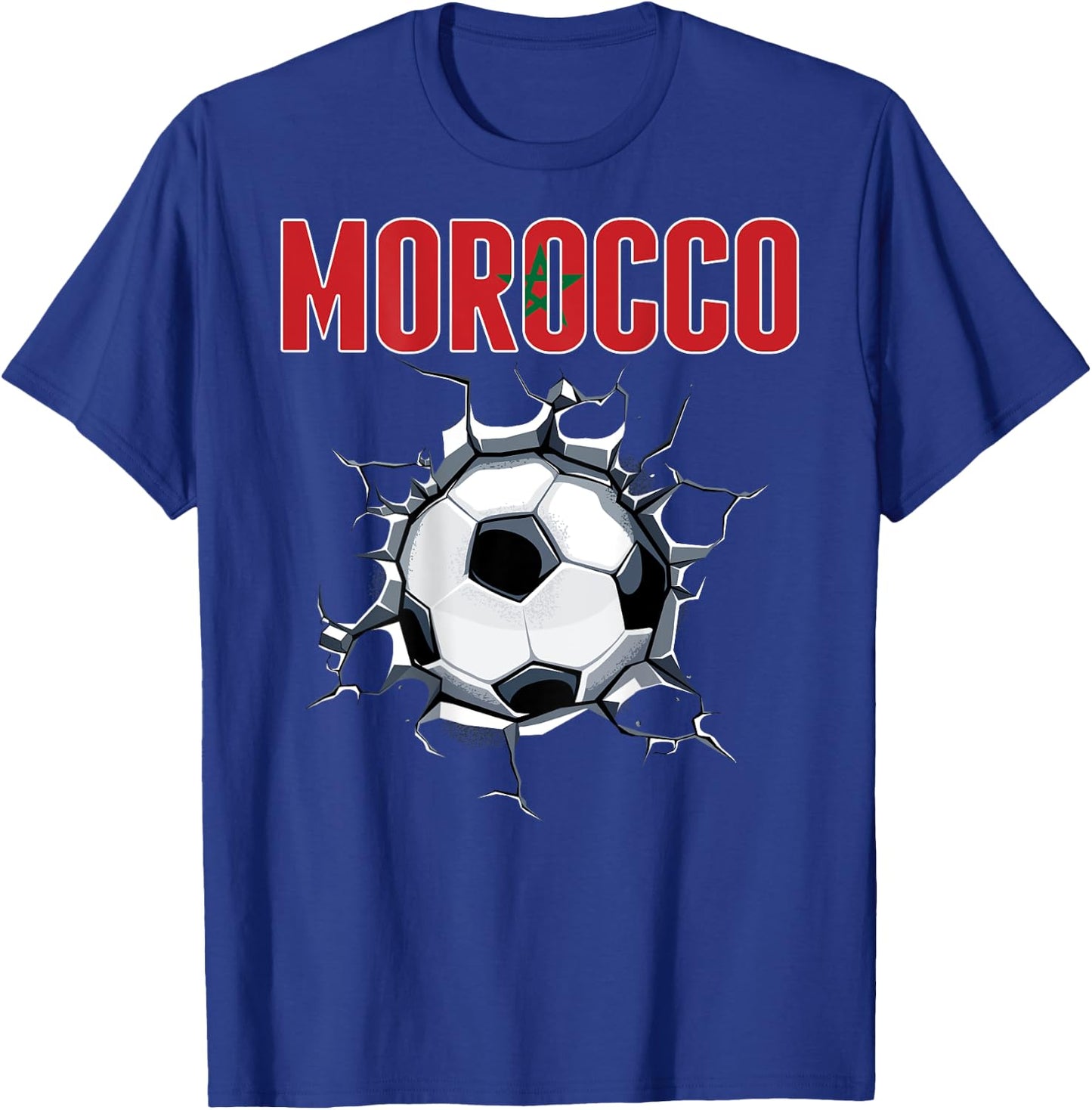 Morocco Soccer Fans Jersey Moroccan Football In Cracked Wall T-Shirt - T-Shirt | Royal