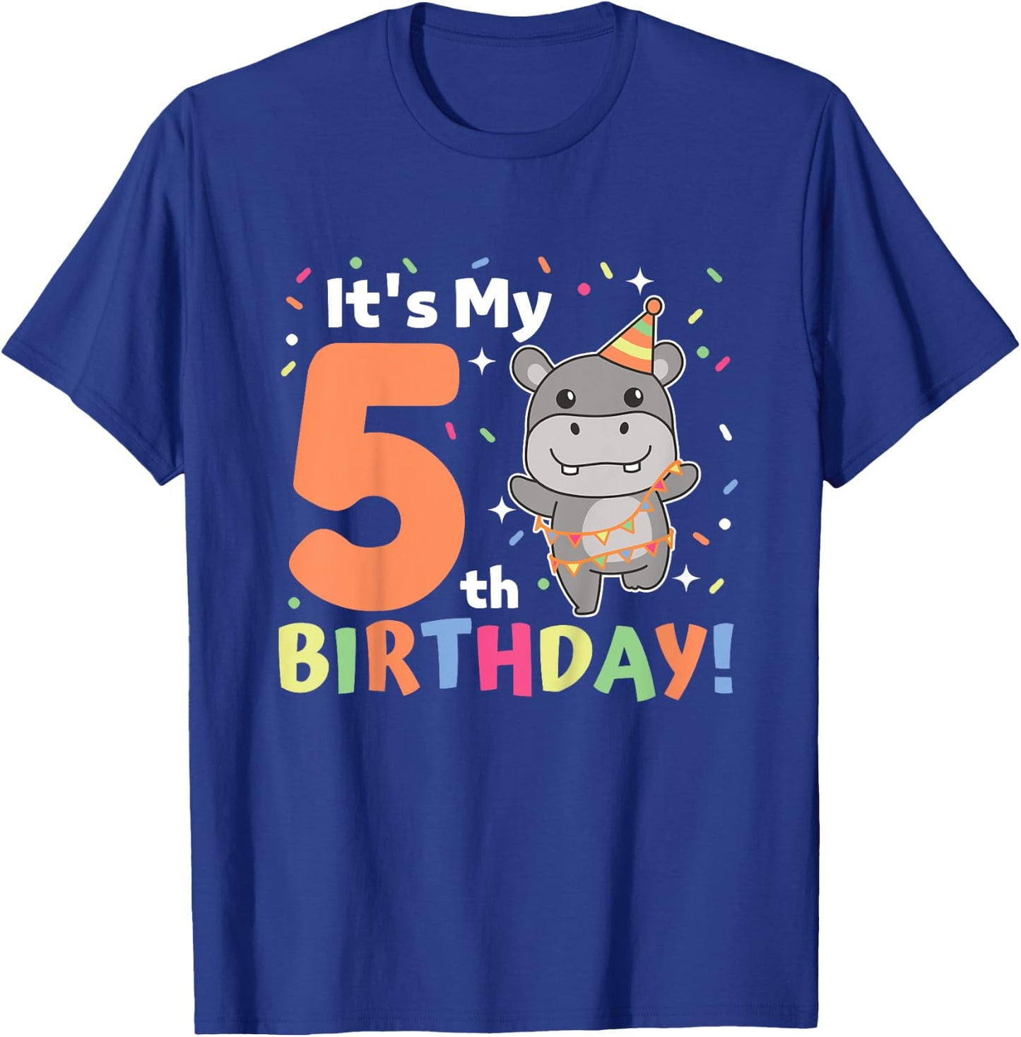 Kids Hippo 5th Birthday For Kids Five Years Old T-Shirt - T-Shirt | Royal