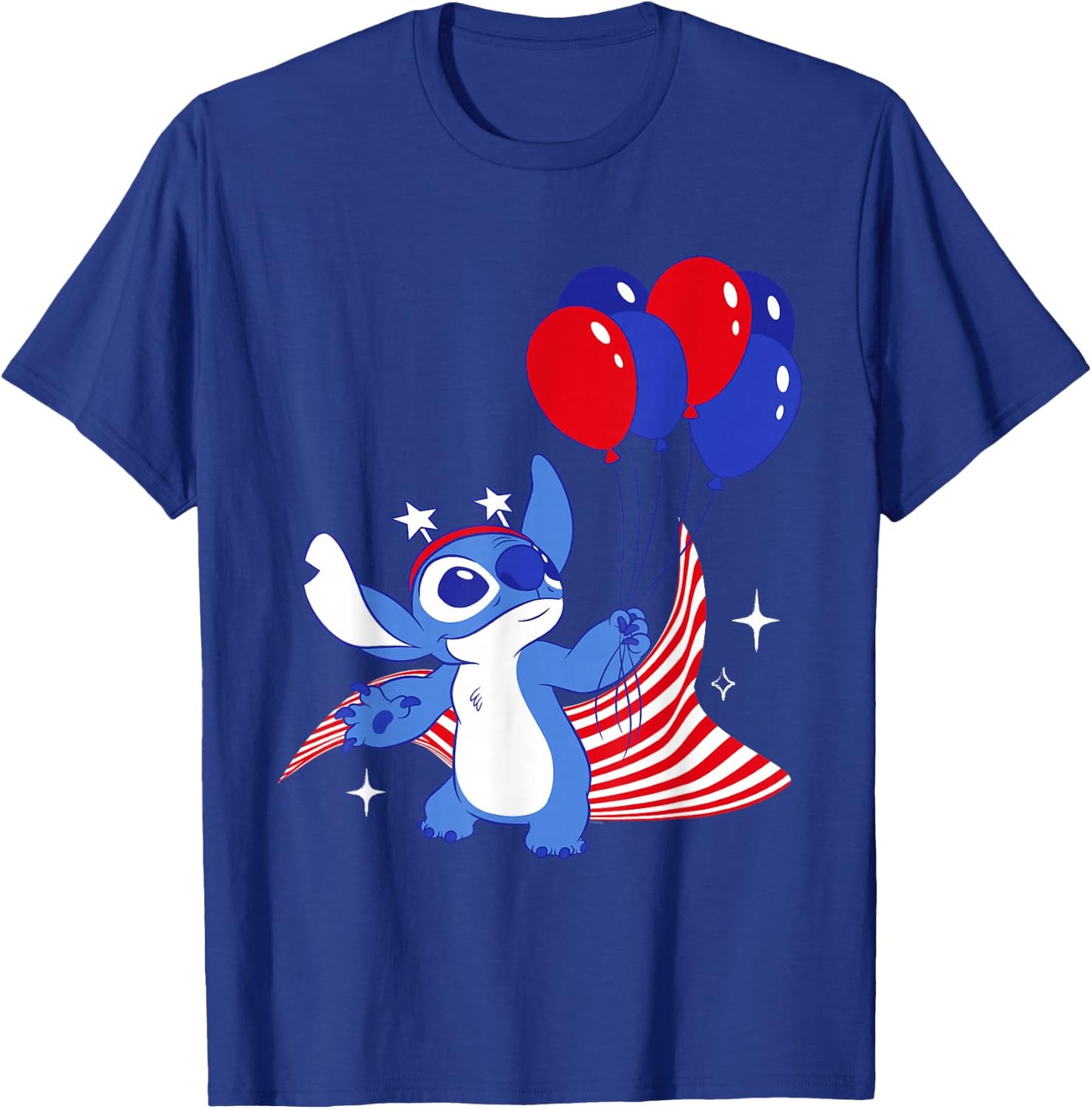 Disney Stitch with Balloons Americana 4th of July USA 250th T-Shirt - T-Shirt | Royal
