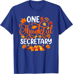One Thankful Secretary Funny Fall Autumn Thanksgiving Adults Black Small T-Shirt - T-Shirt | Royal