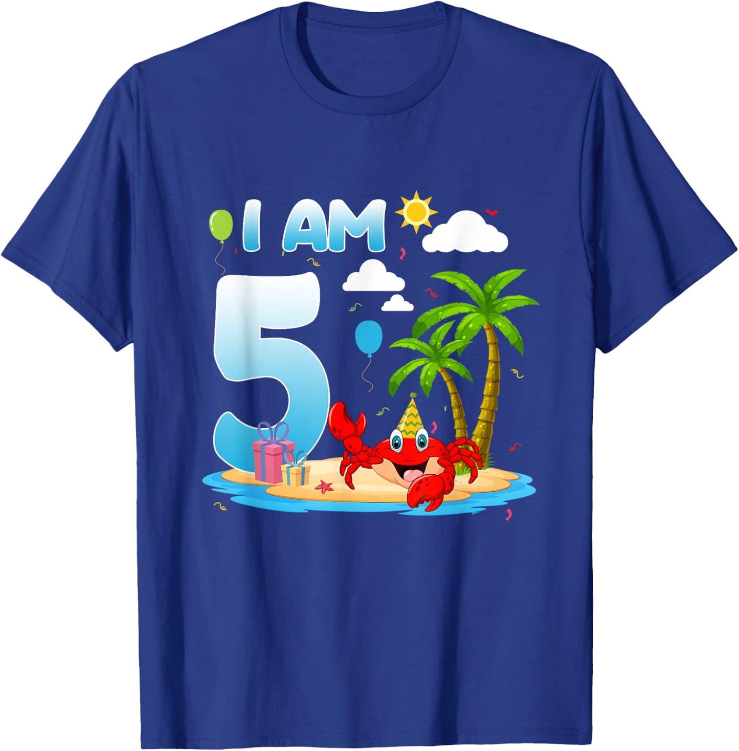 5th Birthday Crab Summer Beach 5 Year Old Bday Party Kids T-Shirt - T-Shirt | Royal