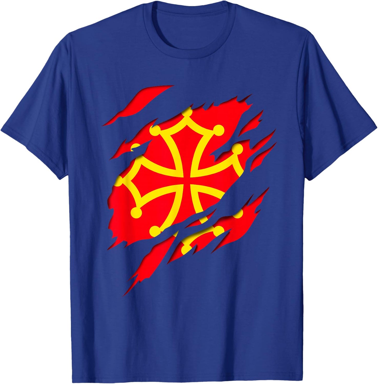 Occitanie Flag Crest Ripped 3D Effect France , Black, S T-Shirt - T-Shirt | Royal