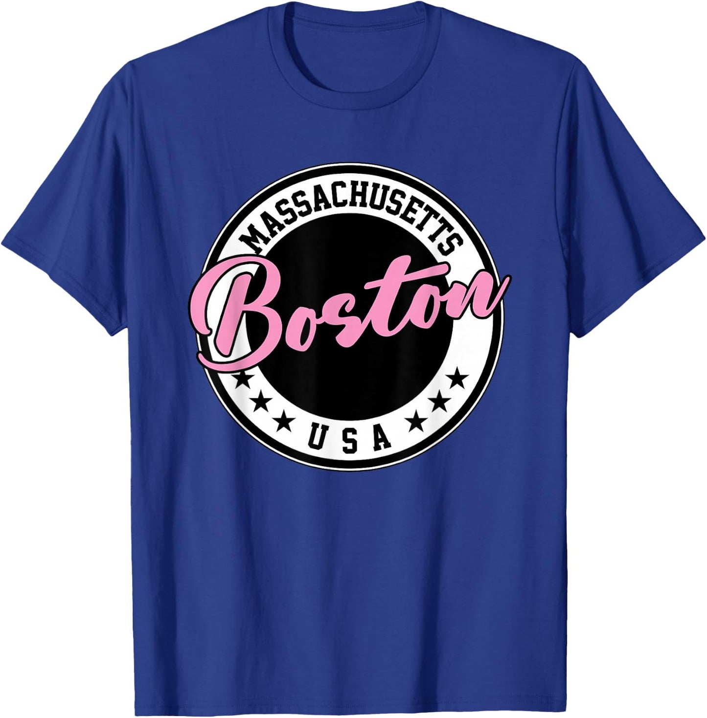 Boston Massachusetts Script Circle Pink Text T-Shirt - T-Shirt | Royal