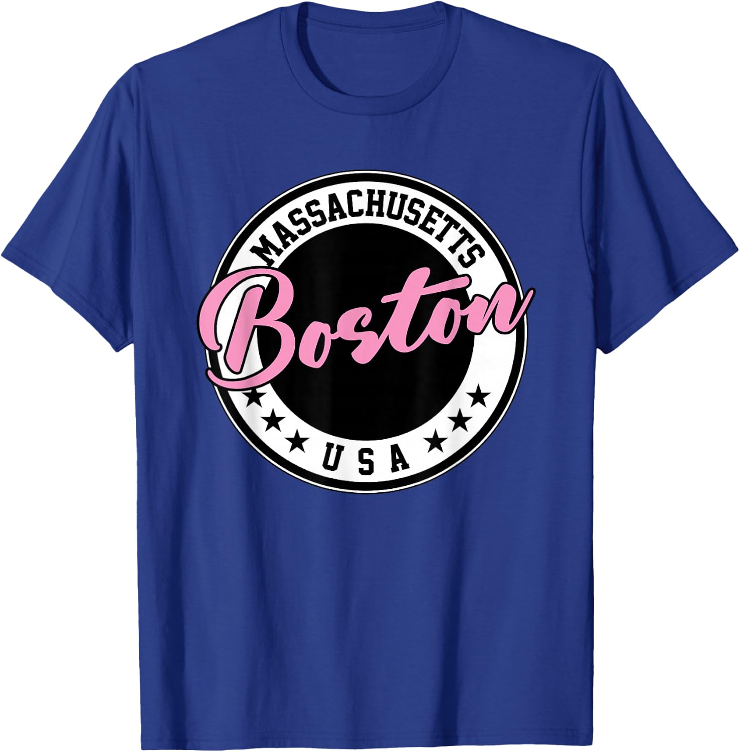 Boston Massachusetts Script Circle Pink Text T-Shirt - T-Shirt | Royal