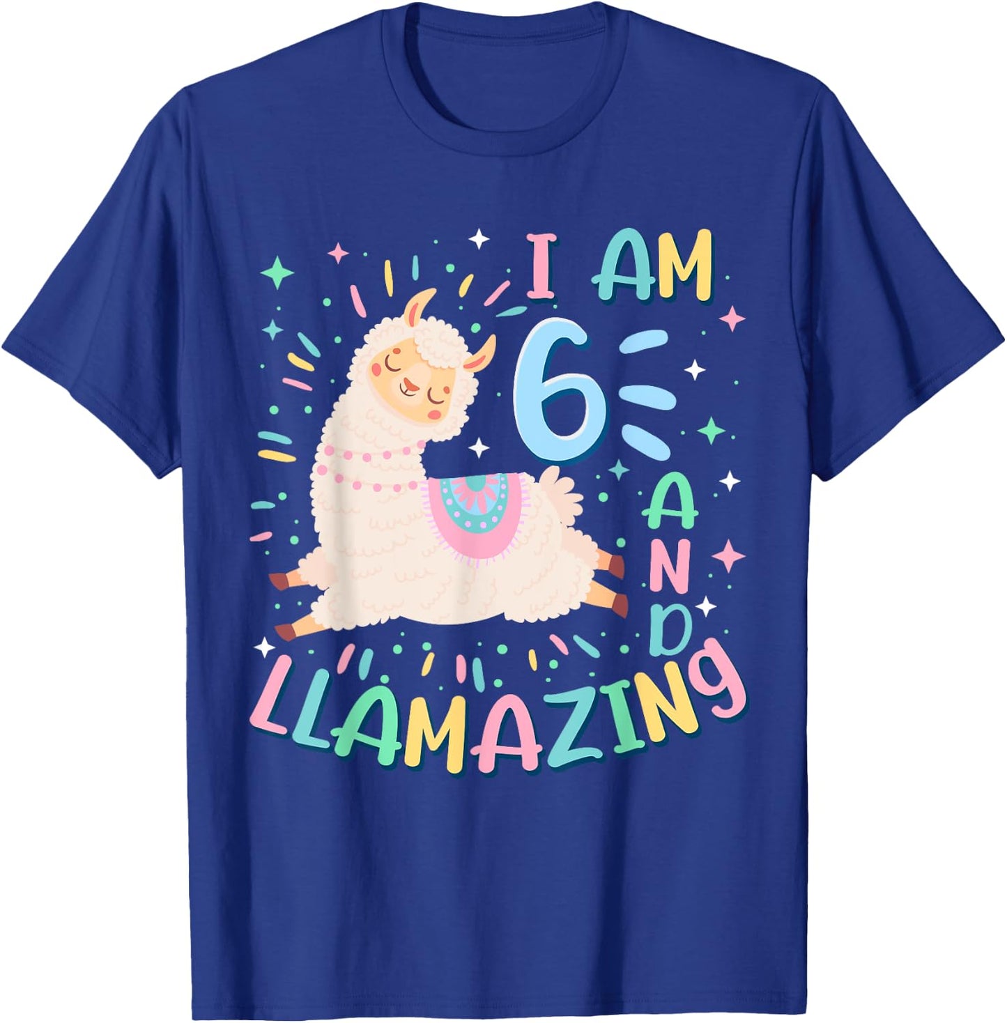 6th Birthday I Am 6 Years Old And Llamazing Llama Girl Teens T-Shirt - T-Shirt | Royal