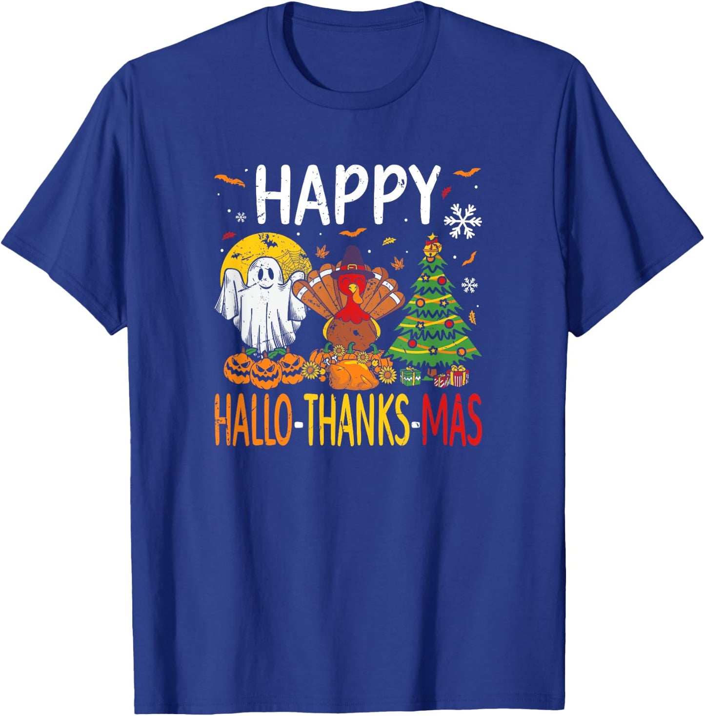 Hallothanksmas Halloween Thanksgiving Christmas T-Shirt - T-Shirt | Royal