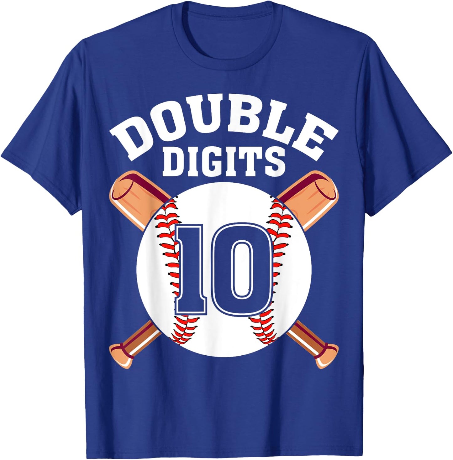 Double Digits Baseball Player 10 Years Old 10th Birthday T-Shirt - T-Shirt | Royal