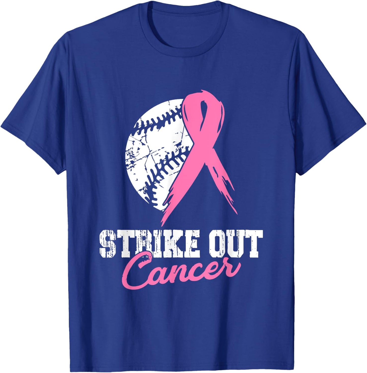 Strike Out Breast Cancer Awareness Pink Ribbon Baseball T-Shirt - T-Shirt | Royal