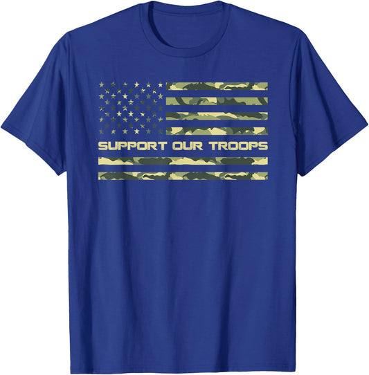 Support Our Troops Military Camo Flag T-Shirt - T-Shirt | Royal