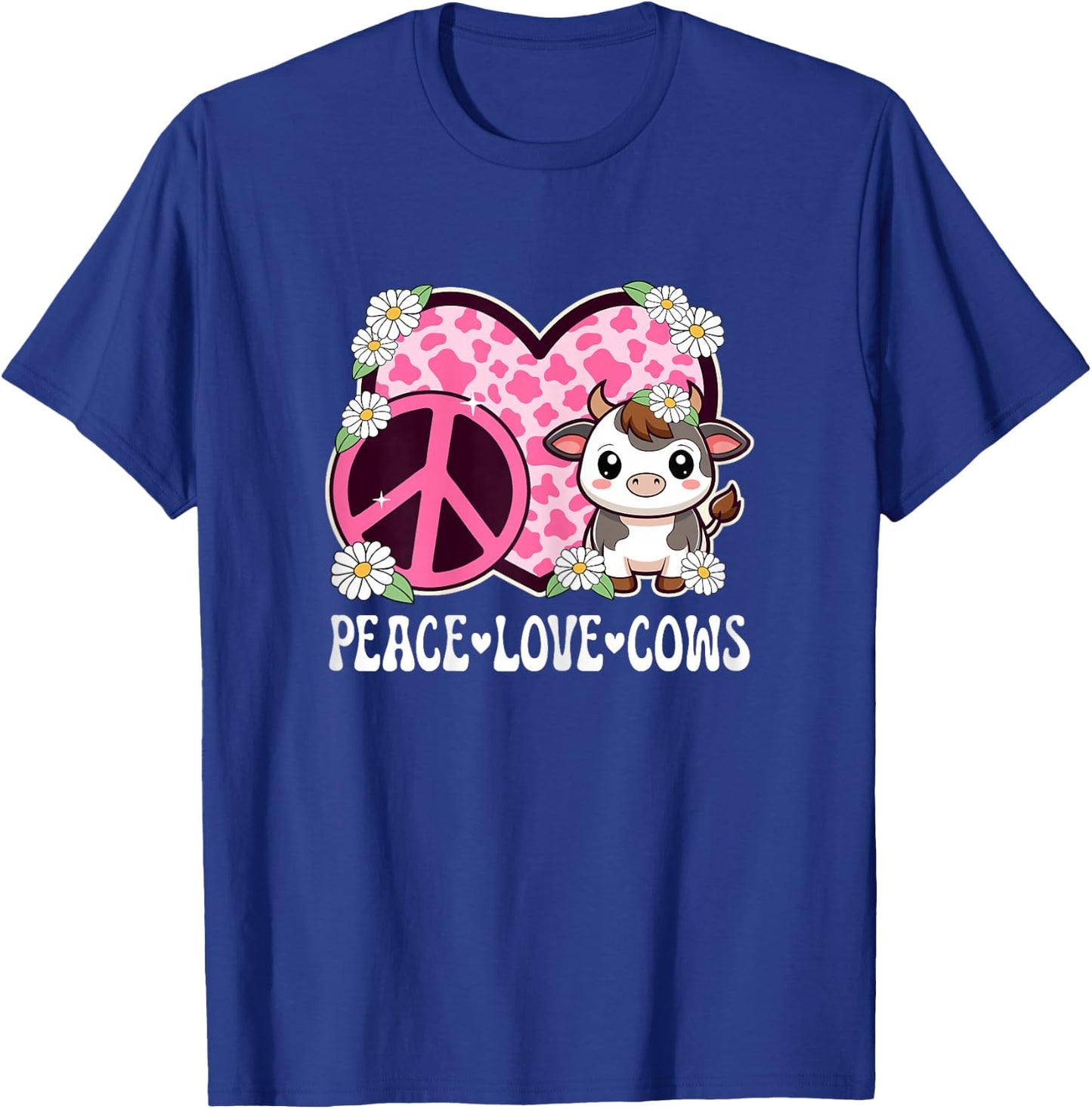 Peace Love Cows Women Cow Print Cute Cow Girls Cow Lover Cow T-Shirt - T-Shirt | Royal
