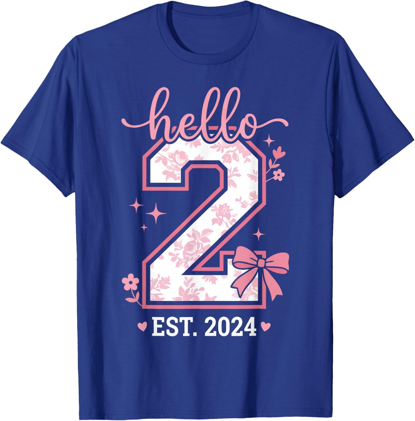 Hello Two Est 2024 Coquette Bow 2nd Birthday Girl T-Shirt - T-Shirt | Royal