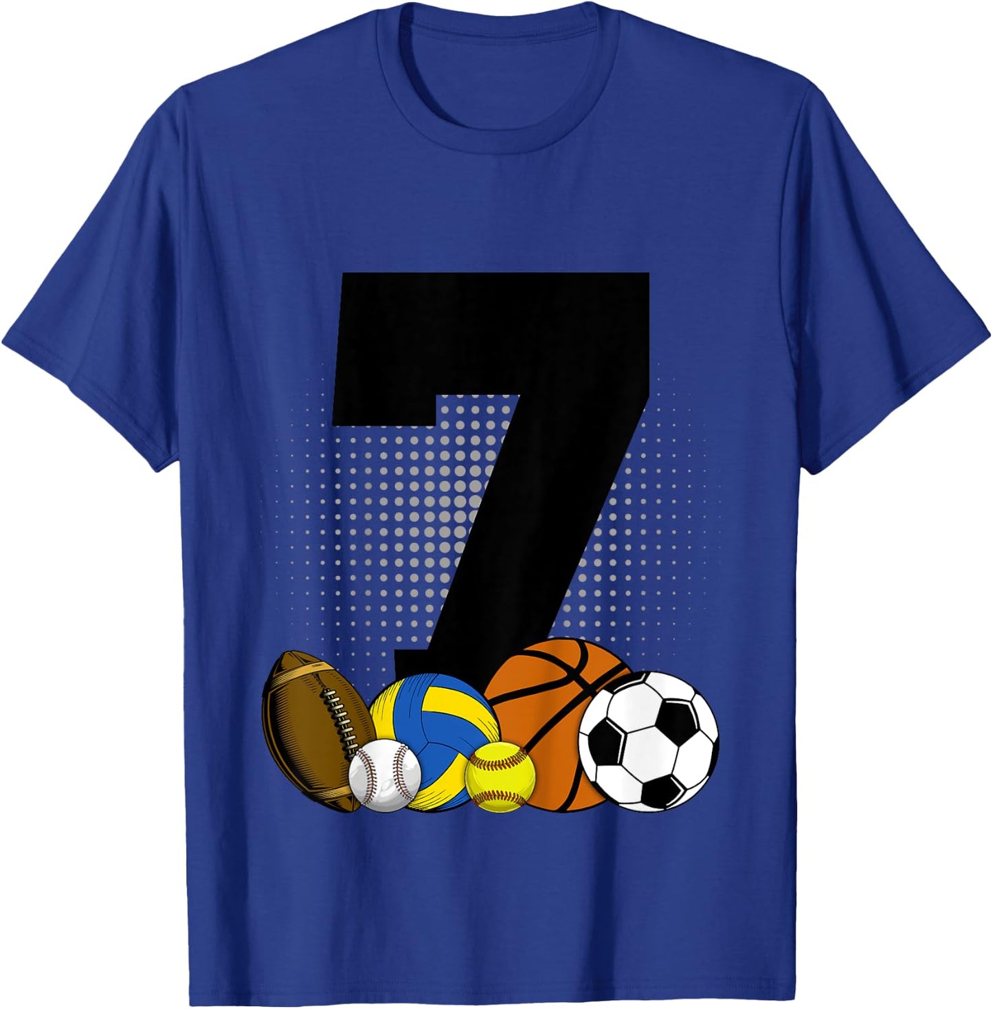 Kids 7th Birthday Sport Ball Kids Boys 7 years Old Birthday T-Shirt - T-Shirt | Royal
