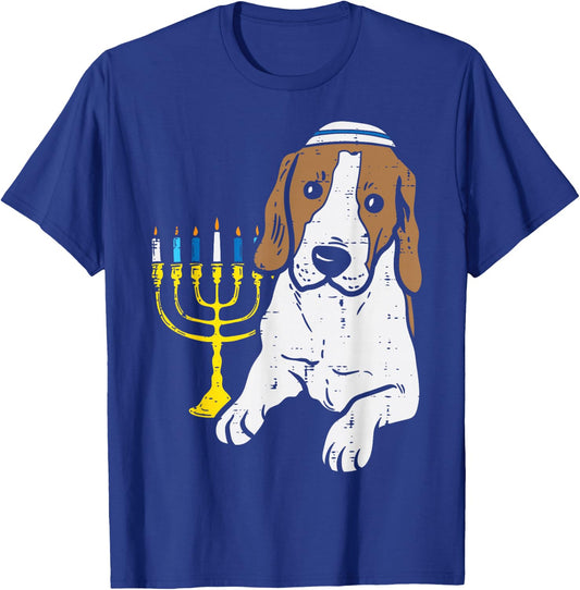 Jewish Beagle Dog Menorah Hanukkah Pajamas Chanukah PJs T-Shirt - T-Shirt | Royal