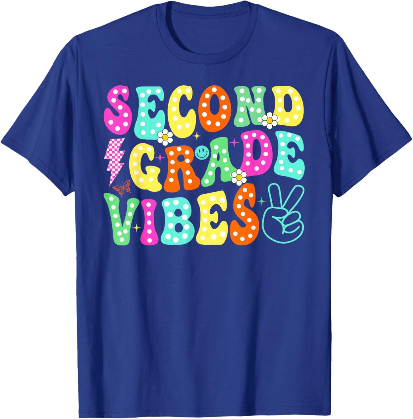 Second 2nd Grade Vibes Back To School Groovy Teacher Student T-Shirt - T-Shirt | Royal