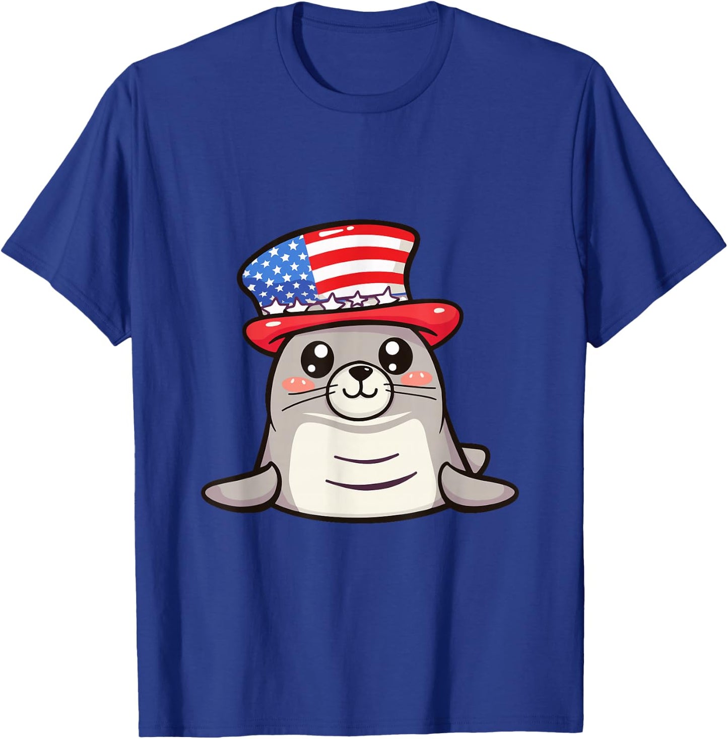 Cute Seal USA Flag | 4th Of July T-Shirt - T-Shirt | Royal
