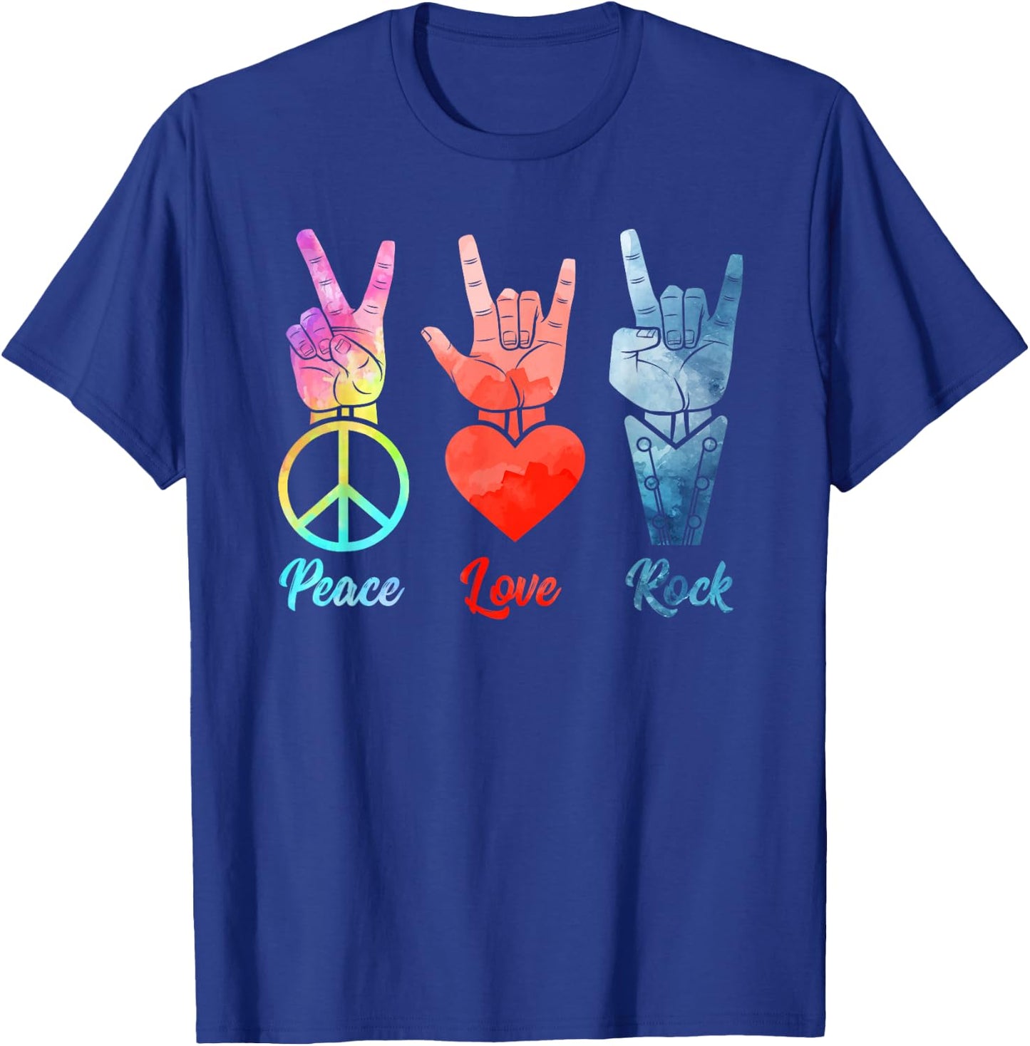 Peace Love Rock & Roll Vintage Peace Loving Musician T-Shirt - T-Shirt | Royal