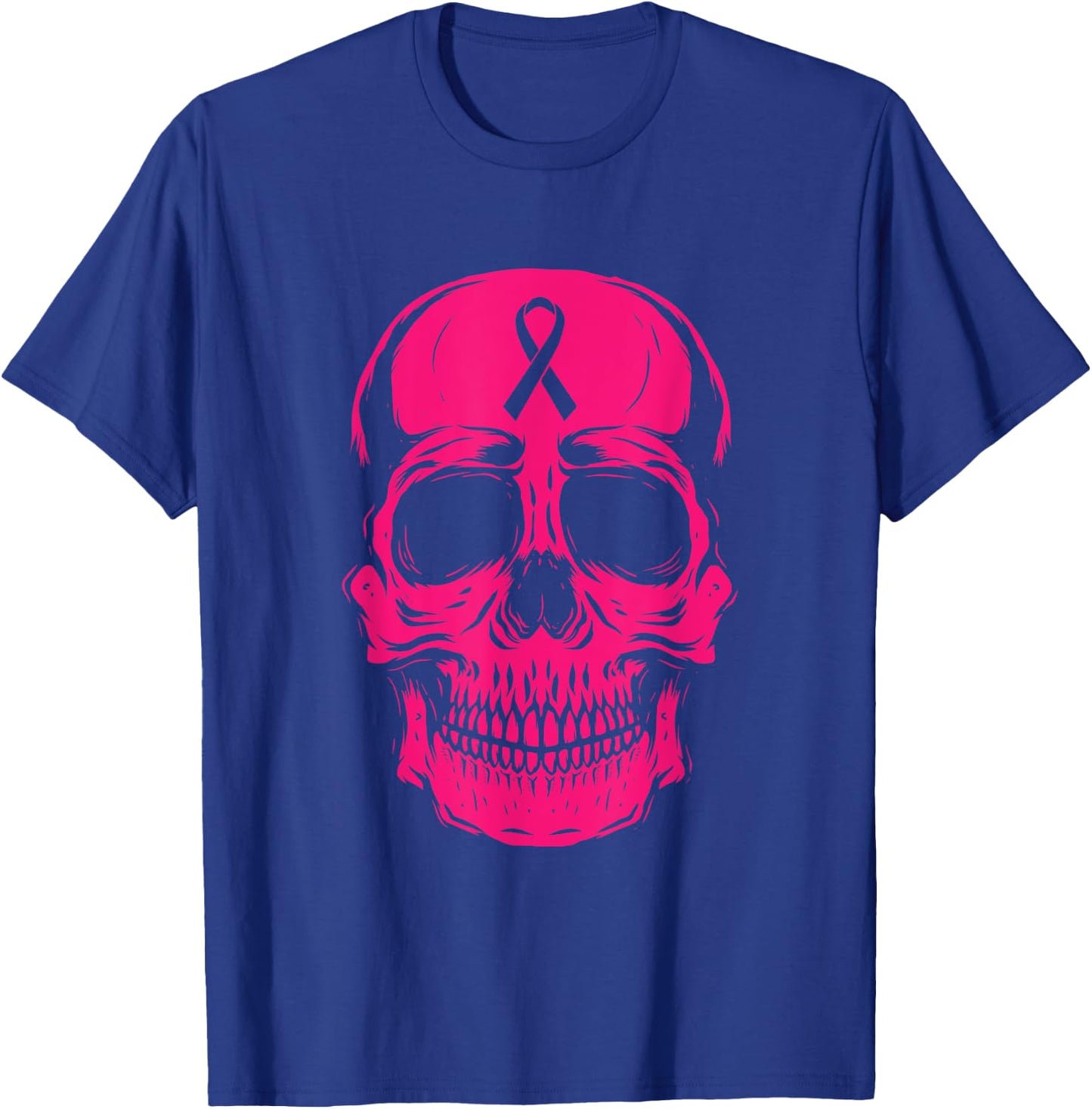 Skull Pink Ribbon Breast Cancer Awareness Skeleton Warrior T-Shirt - T-Shirt | Royal