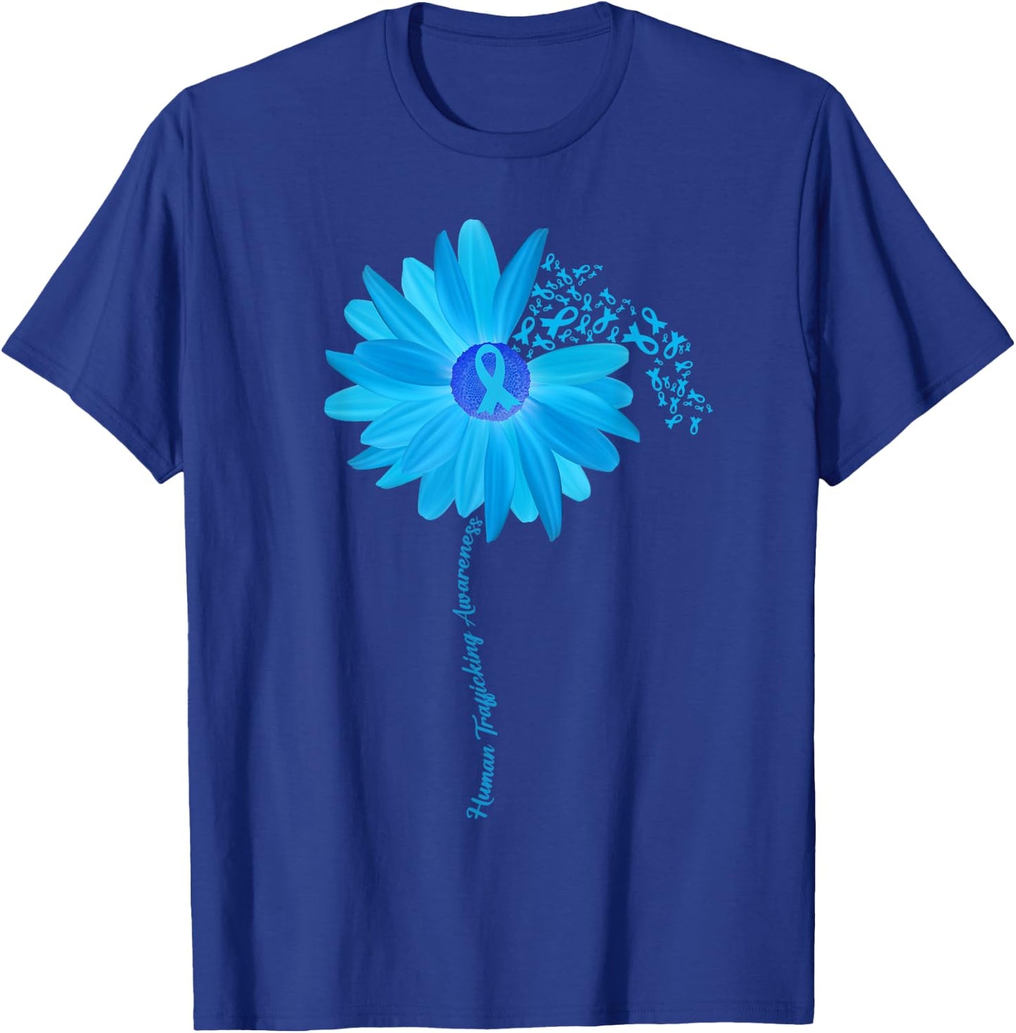 Sunflower Human Trafficking Awareness blue Ribbon T-Shirt - T-Shirt | Royal