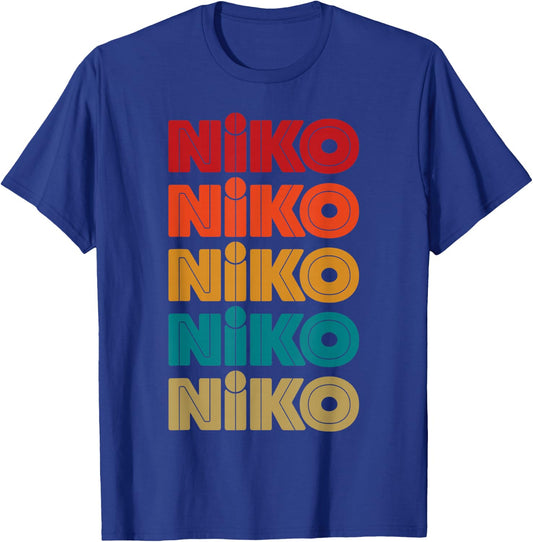 Niko Name, Retro Given Name Colorful Inline Font T-Shirt - T-Shirt | Royal