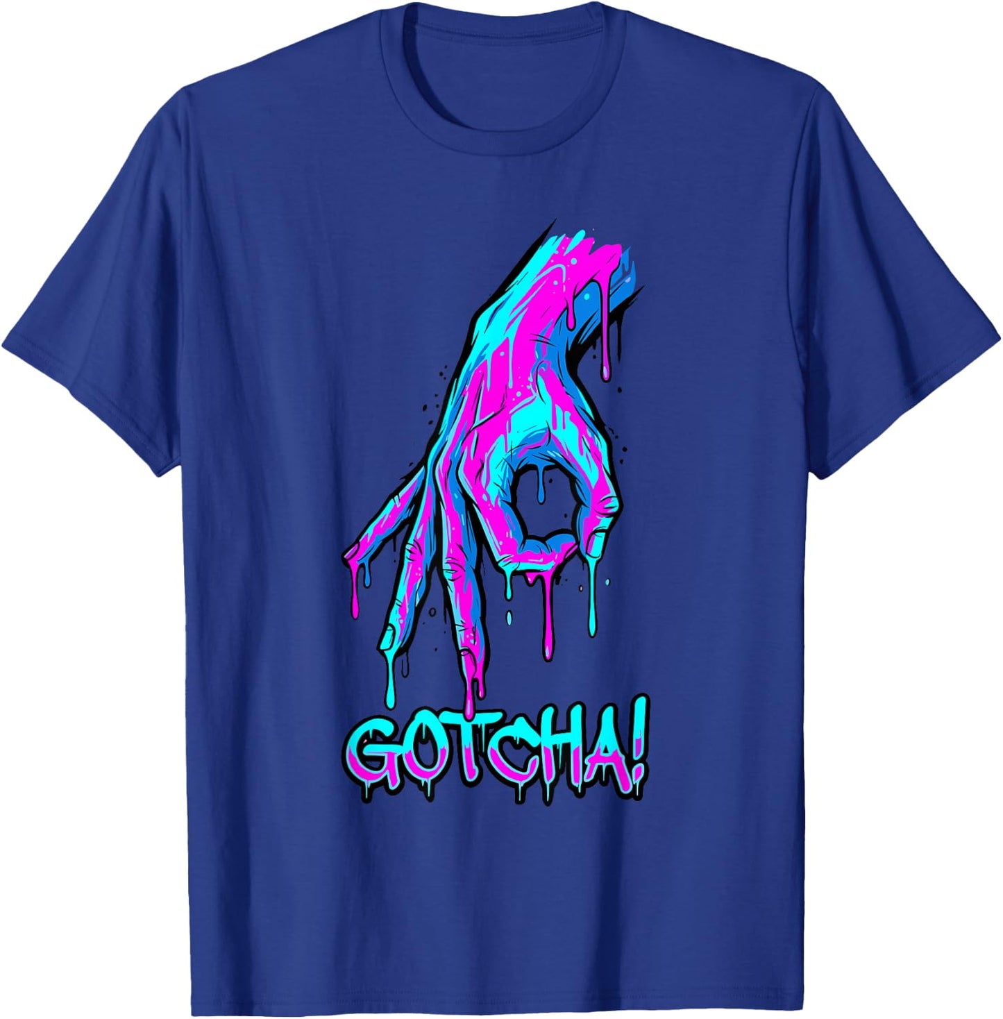 Gotcha Meme Melting Hand Circle Game Synthwave Slime T-Shirt - T-Shirt | Royal