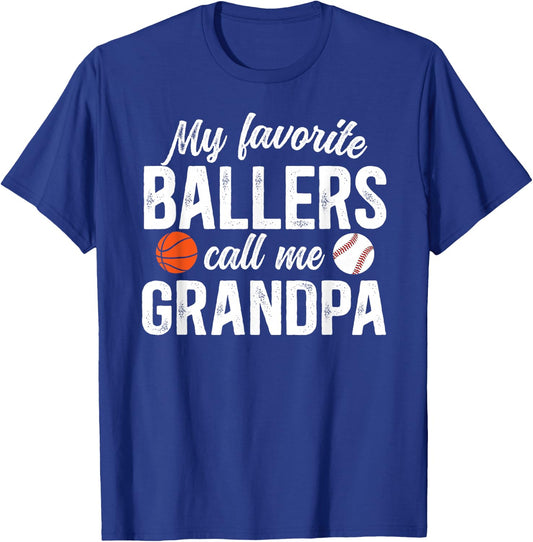 Favorite Ballers Call Me Grandpa Baseball Basketball Grandpa T-Shirt - T-Shirt | Royal