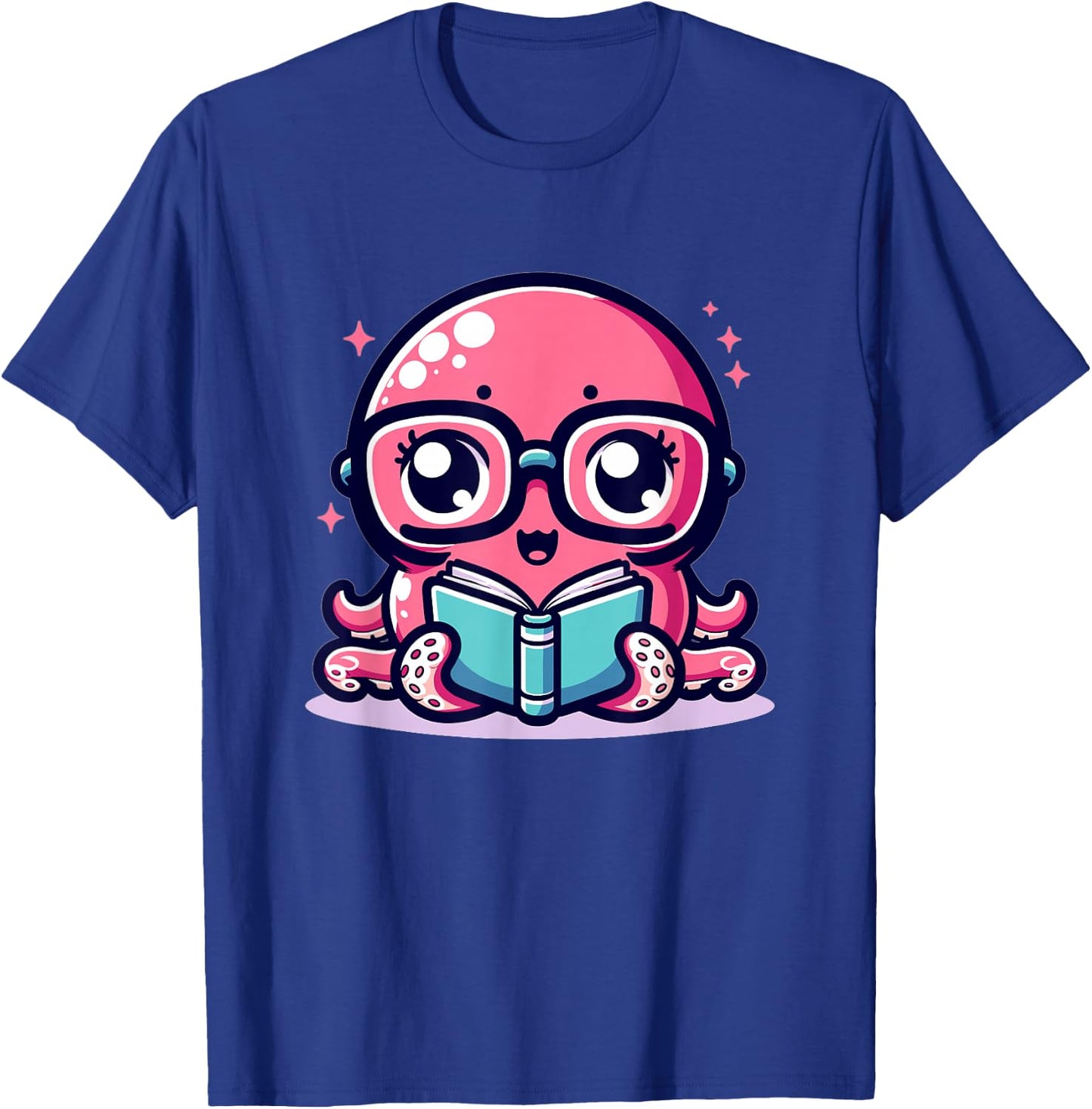 Adorable Book Lover Octopus With Reading Glasses Cute T-Shirt - T-Shirt | Royal