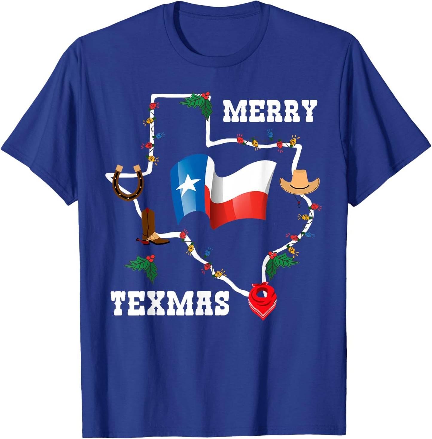 Merry Texmas Texas Flag Christmas Xmas Family Holidays Gift T-Shirt - T-Shirt | Royal