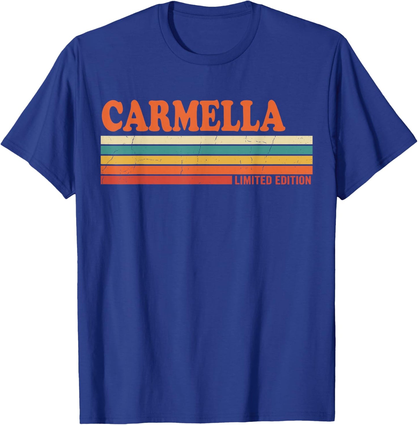 Carmella Retro Personalized First Name Vintage Stripes T-Shirt - T-Shirt | Royal