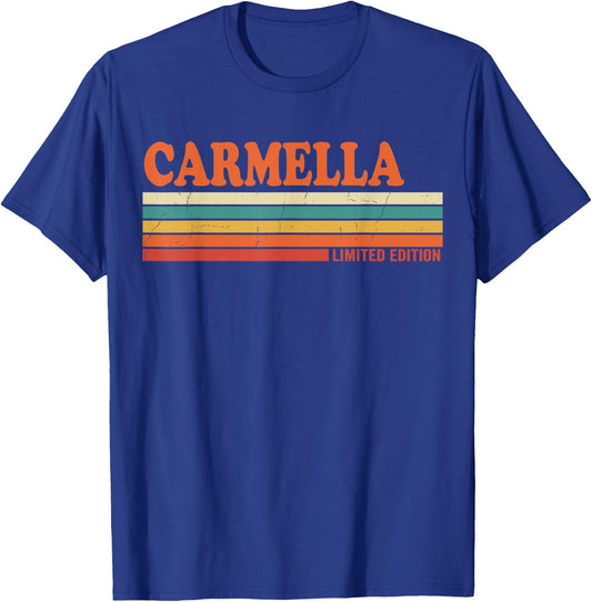 Carmella Retro Personalized First Name Vintage Stripes T-Shirt - T-Shirt | Royal