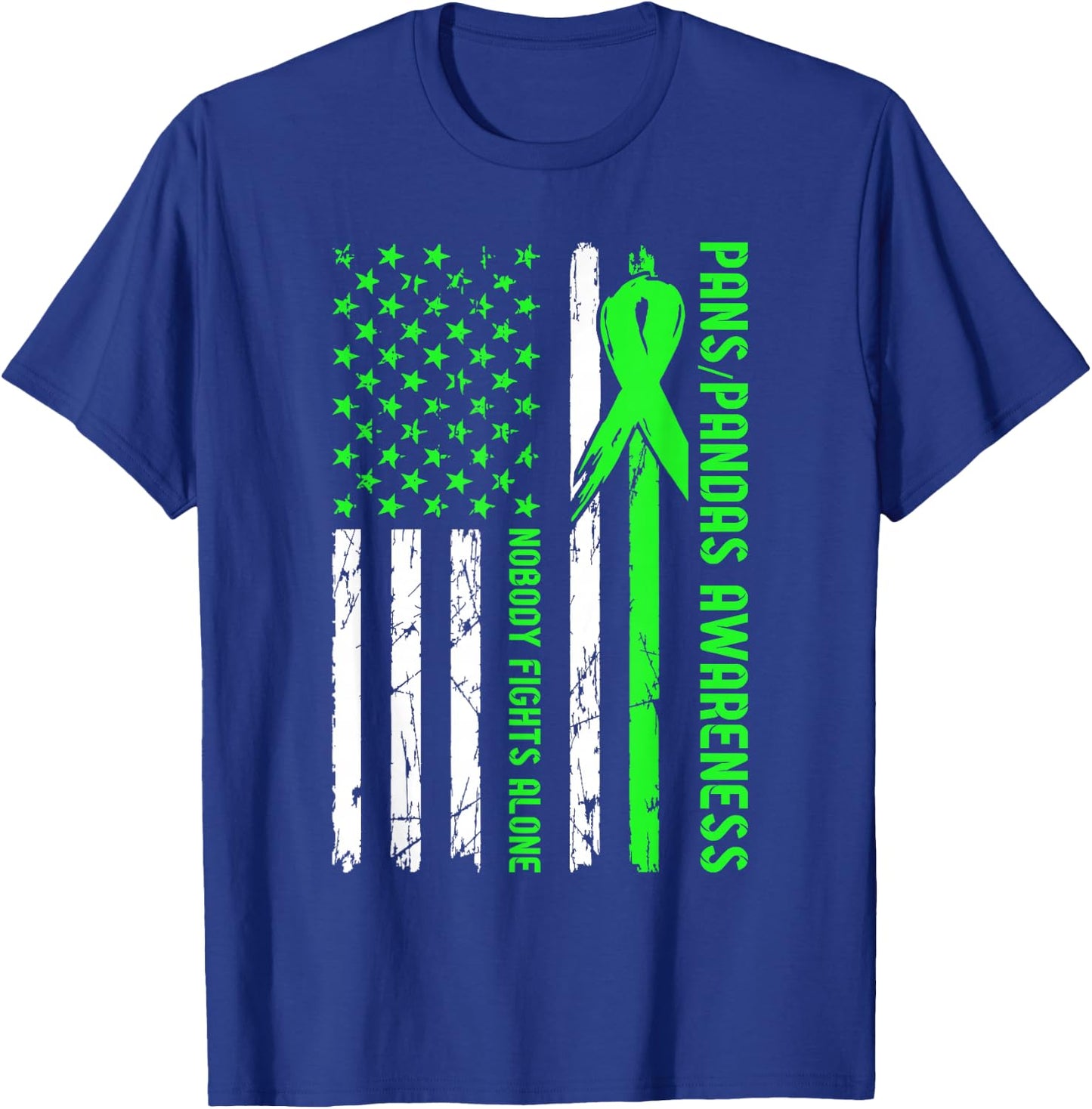 PANS-PANDAS Awareness Flag Nobody Fights Alone T-Shirt - T-Shirt | Royal