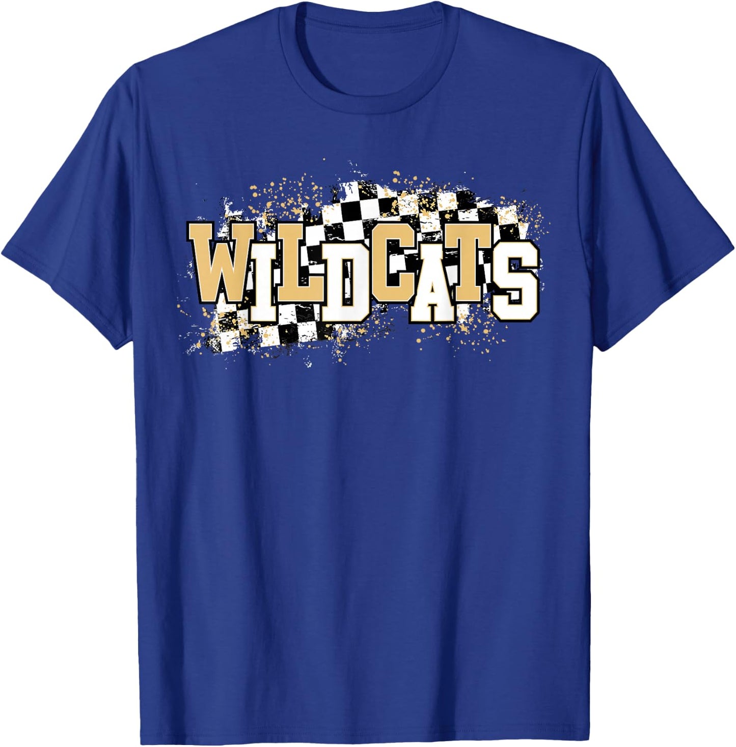 Wildcats Checkered Print Gold Wildcat Pride mascot school T-Shirt - T-Shirt | Royal