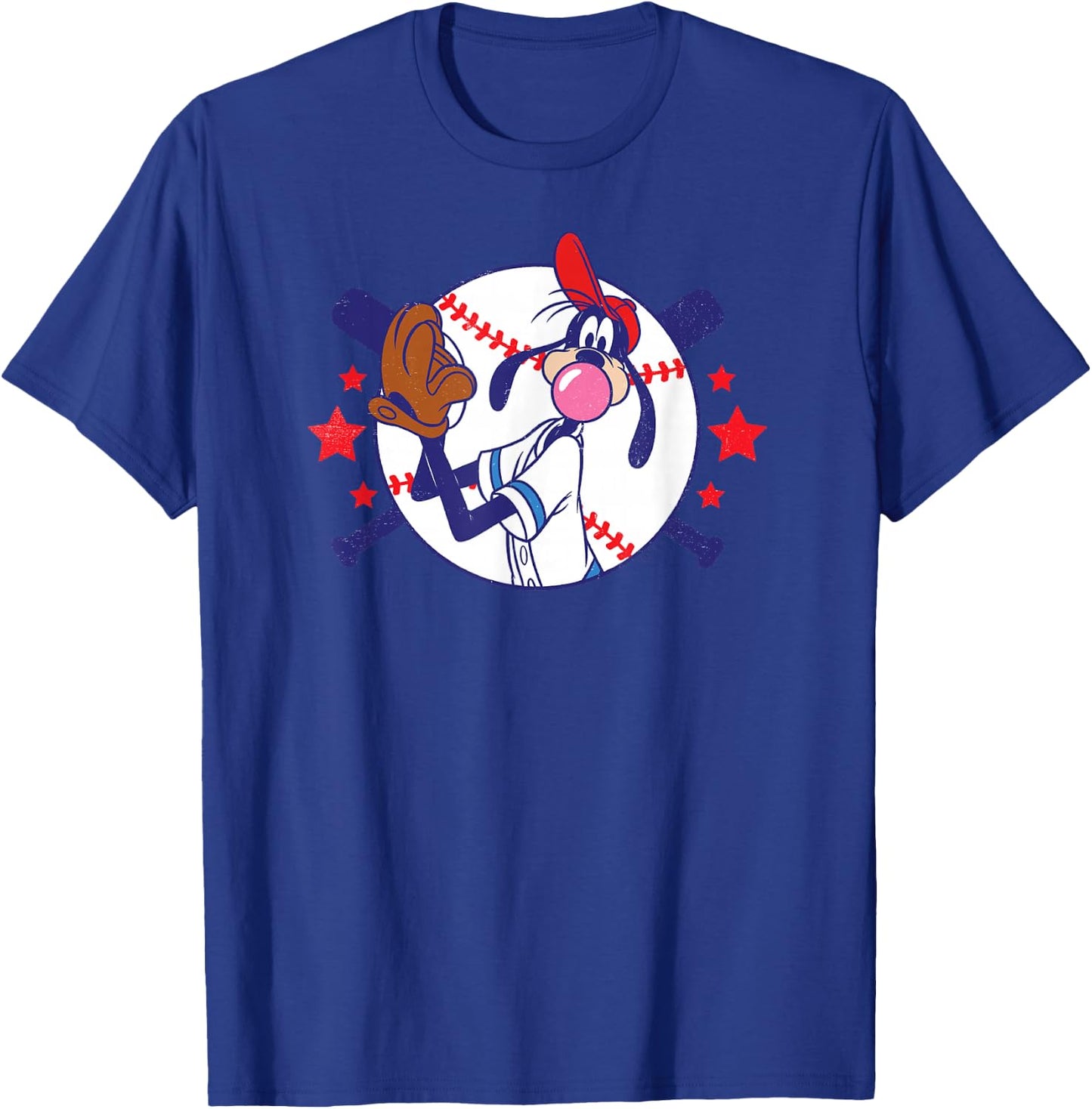 Disney Goofy Baseball Pitcher Bubble Gum Distressed T-Shirt - T-Shirt | Royal