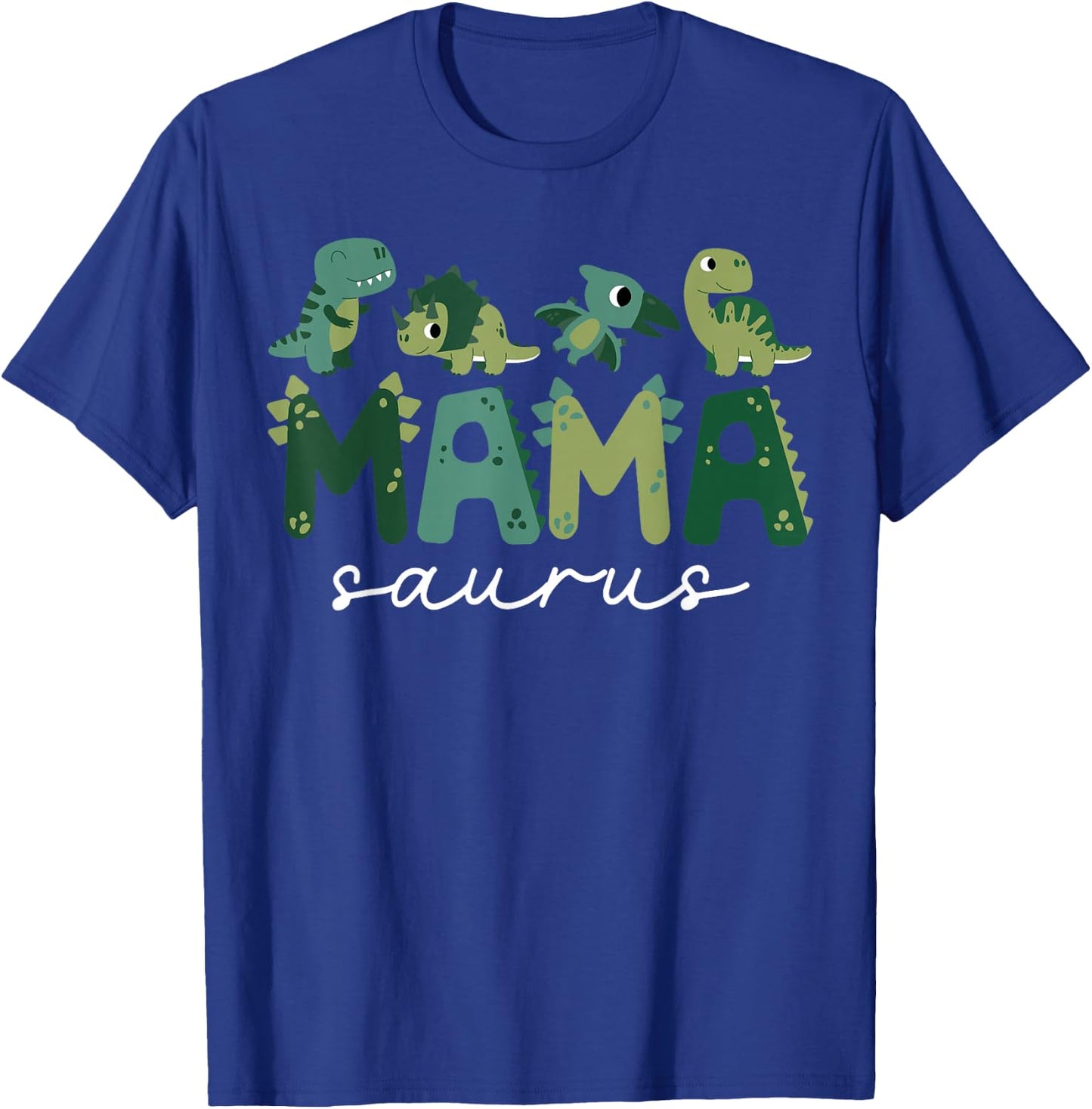 Mama Saurus Mom Dinosaur Three Rex Birthday Boy Girl Family T-Shirt - T-Shirt | Royal