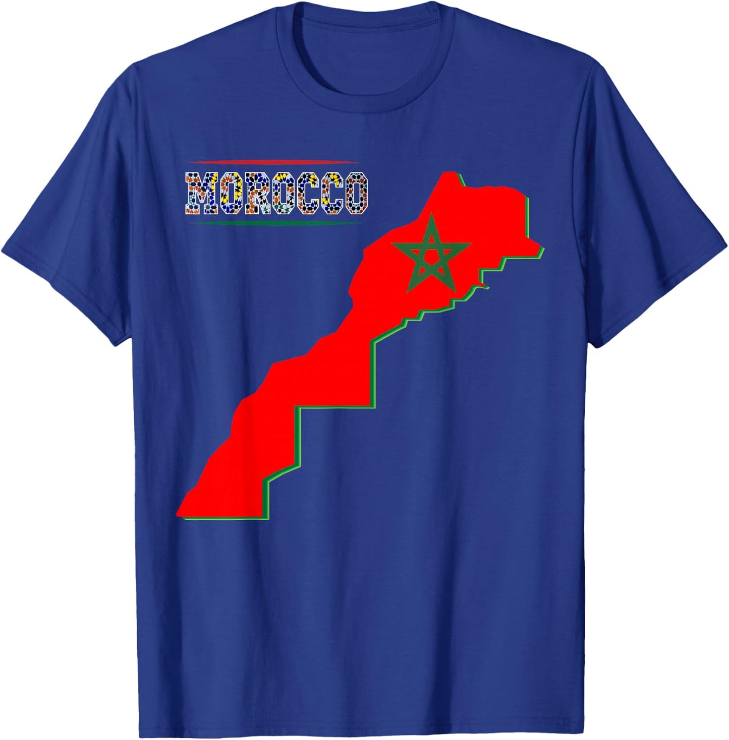 Morocco Map Flag Shirt Retro Moroccan Flag Morocco Men Women T-Shirt - T-Shirt | Royal