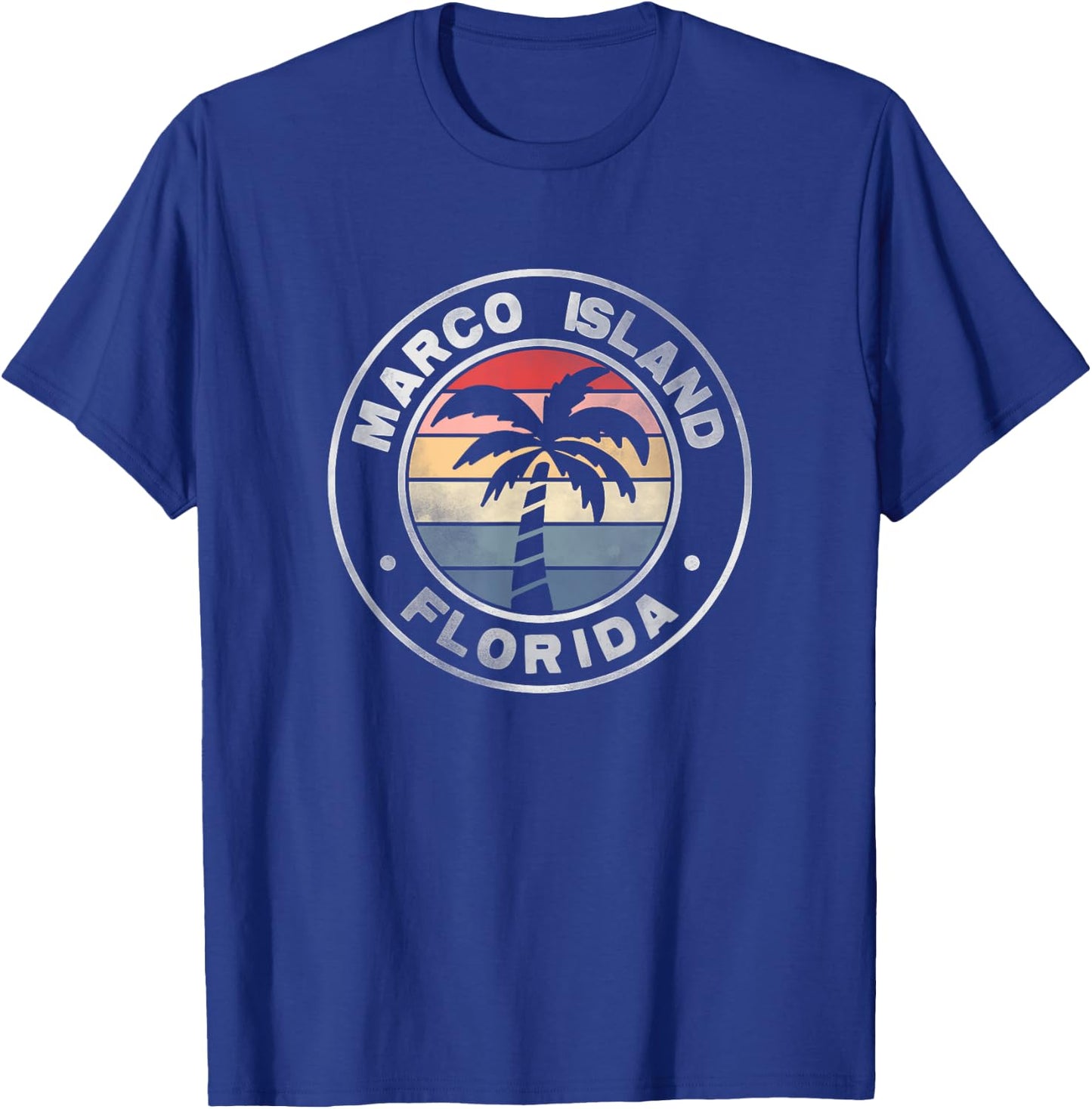 Marco Island Florida Sunset Palm Trees Beach Retro T-Shirt - T-Shirt | Royal