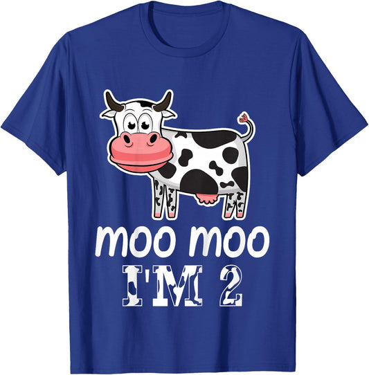 Moo Moo I'm Two Cute Cow 2 Years Old Birthday Party Kids T-Shirt - T-Shirt | Royal