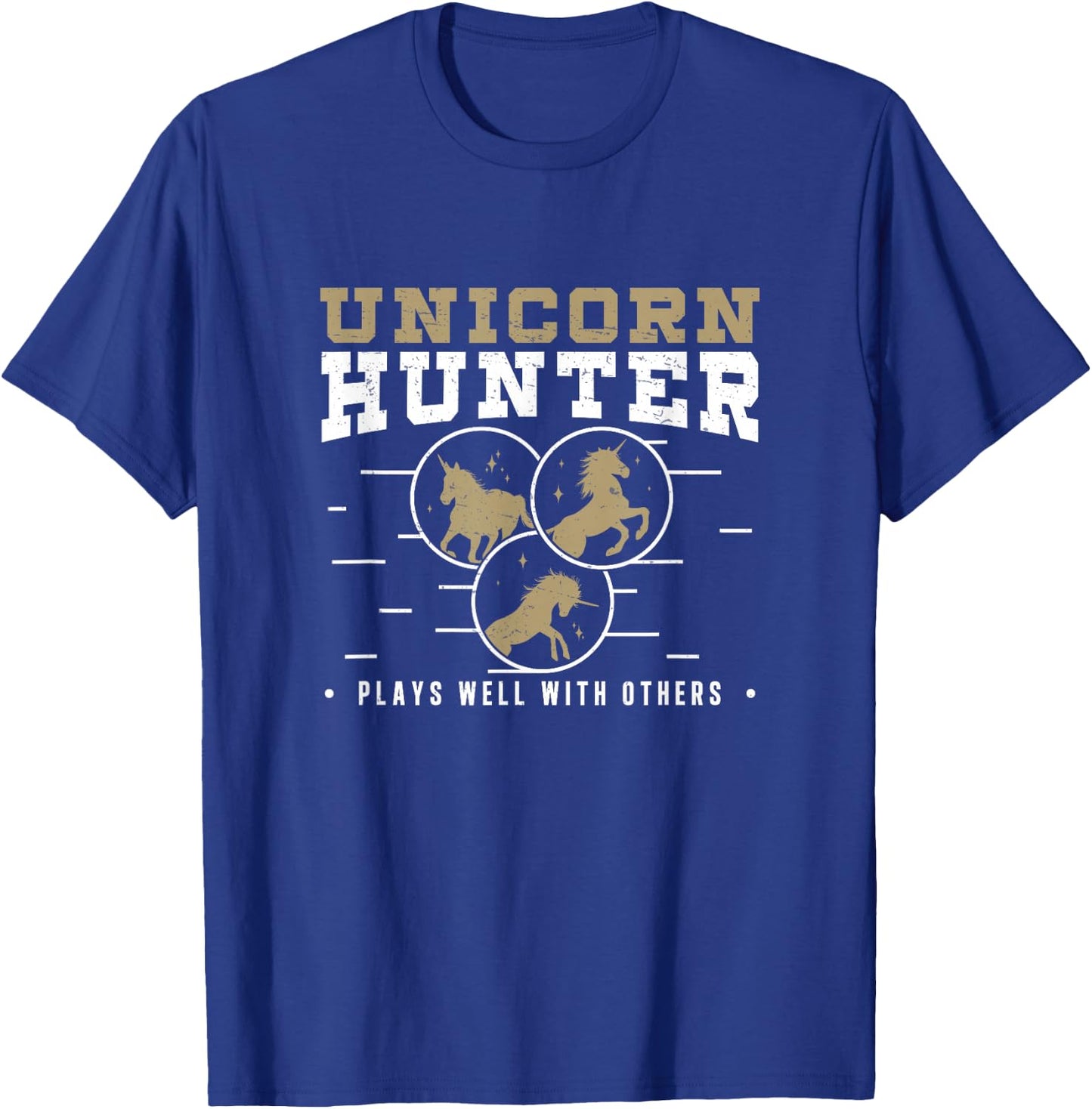 Funny Unicorn Hunter Plays Well With Others Polyamory Couple T-Shirt - T-Shirt | Royal