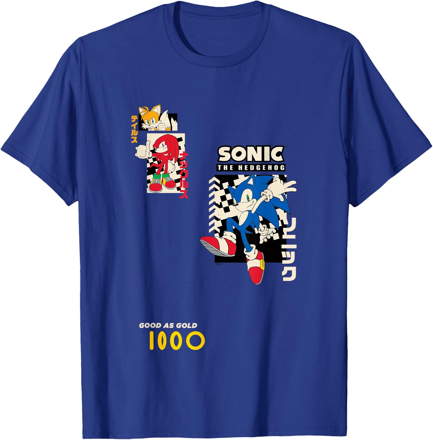 Sonic The Hedgehog Good As Gold Vintage Kanji Panels T-Shirt - T-Shirt | Royal