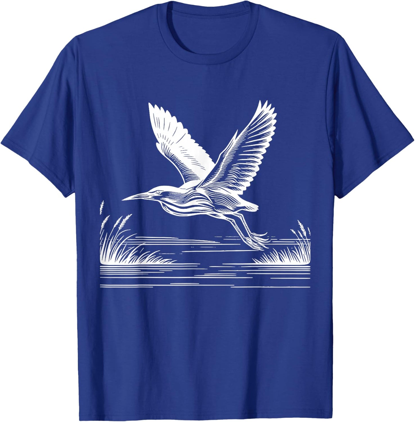 Line Art Bird & Ornithologist American Bittern T-Shirt - T-Shirt | Royal